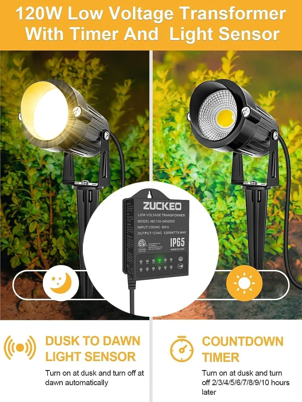 Low Voltage Landscape Light with Timer Transformer Warm White Floodlight Suitable for Garden Path Wall Trees