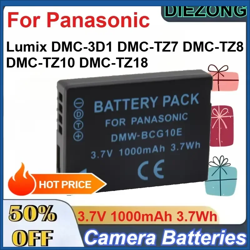 2 Pcs 3.7V 1000mAh 3.7Wh DMW-BCG10E Camera Batteries for Panasonic Lumix DMC-3D1 DMC-TZ7 DMC-TZ8 DMC-TZ10 DMC-TZ18