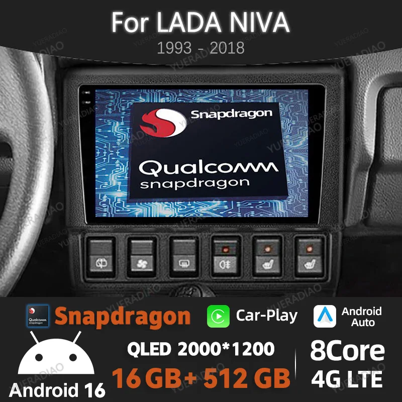 

Android 16 Car Radio For LADA NIVA 1993 - 2018 Multimedia Stereo Video Player Head Unit BT GPS NAVI 2DIN 4G LTE 5G WIFI Qualcomm