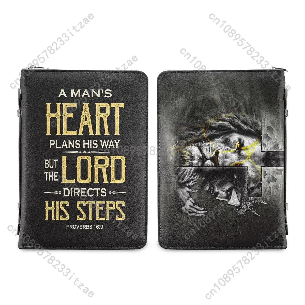 Women's Lion Cross Bible Bags A Mans Heart Plans His Way Words Printed Tote Handbag Brand Designer Custom Bible Case Book Cover