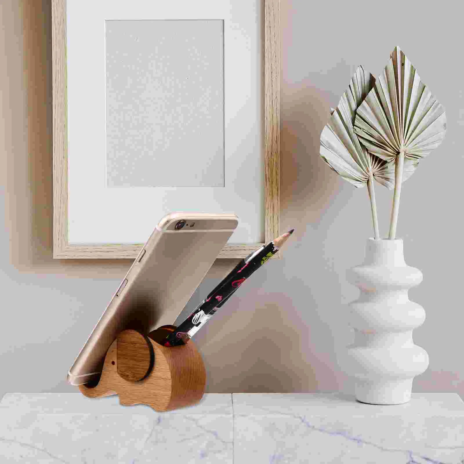 Elephant Pen Holder Wood Phone Stand Cell Wooden Smartphone Tablet Bracket Desktop