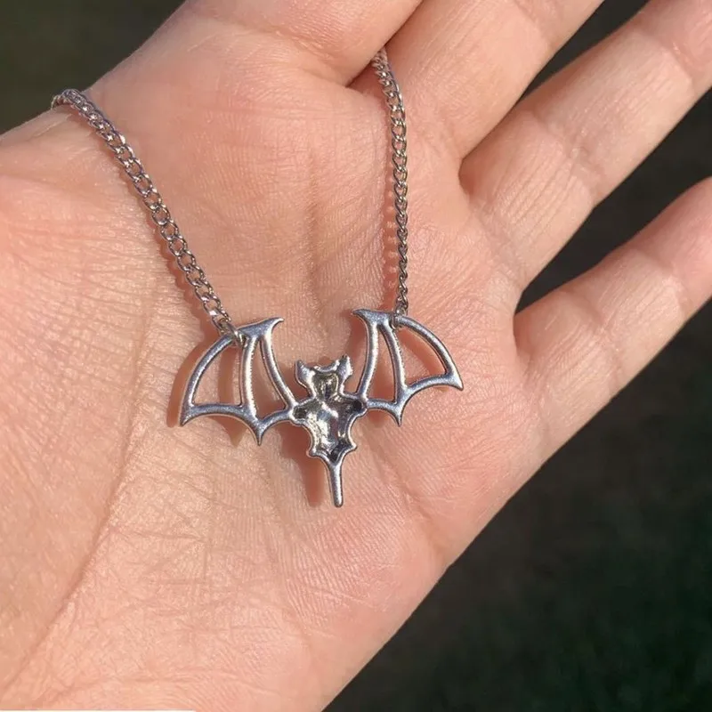 Explosions 2024 Diy Handmade Materials Retro Jewelry Animal Zodiac Ancient Silver Alloy Hollow Bat Necklace Gift Unisex.