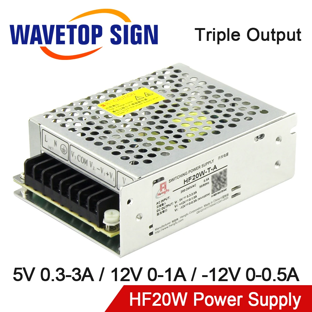 

WaveTopSign HF20W-T-A Switch Power Supply 5V 0.3-3A 12V 0-1A -12V 0-0.5A Triple Output for Laser Solar Energy Industrial Control