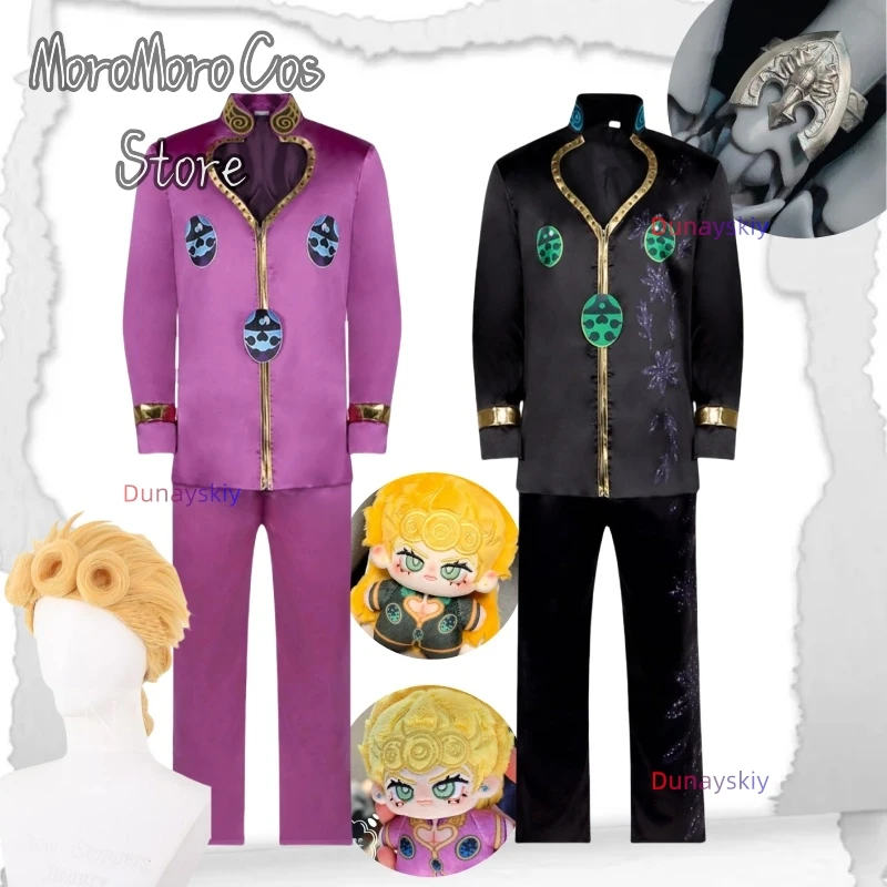 Disfraces de Cosplay negros Golden Wind Giorno, disfraz de Halloween en negro y morado, disfraz de Carnaval