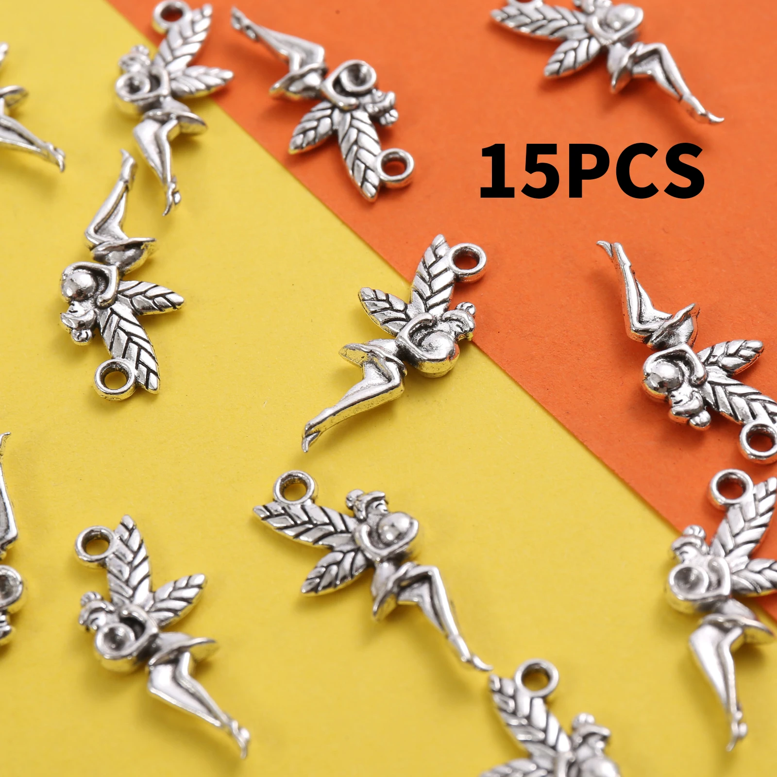 15 Pieces of Leaf-Winged Fairy Accessories, Vintage Distressed Style, Mini Flower-Leaf Fairy Single-Hole Embellishments, Suitable for DIY Bracelets, Necklaces, and Bracelets with a Forest Nature Vibe, Beading Materials