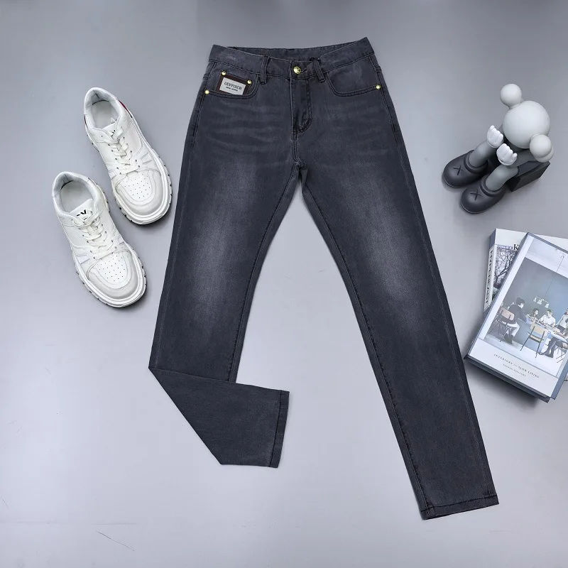 

2024new summer thin dark gray stretch jeans MEN'S simple fashion casual trend all-match slim fit skinny pants