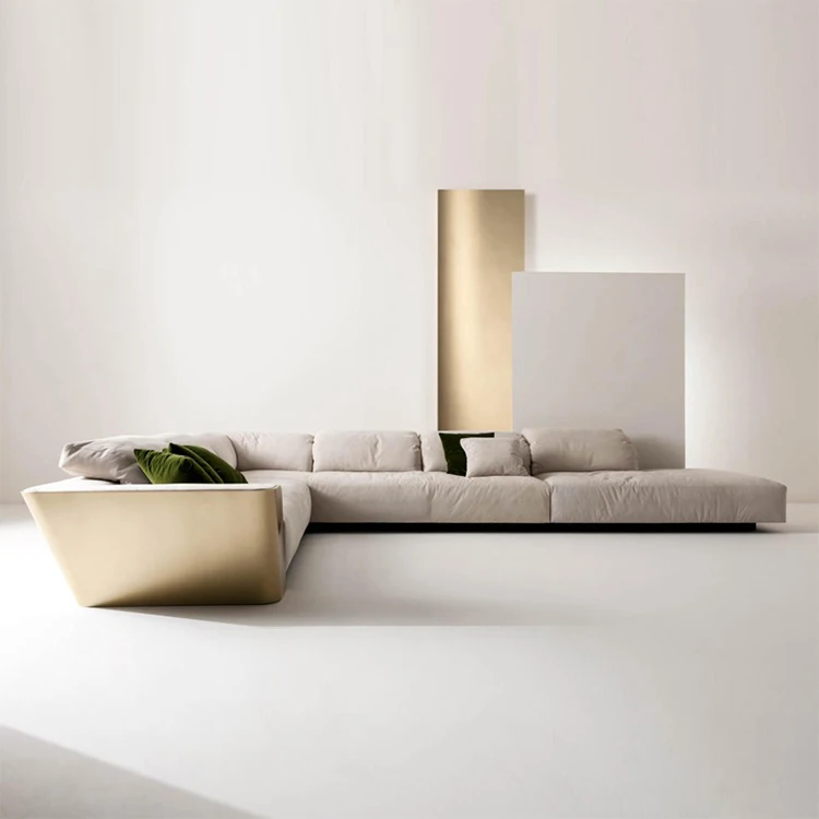 &Italian Light Luxury Leather Sofa Living Room Three-person Stainless Steel Sofa Imported Frosted Leather Furniture