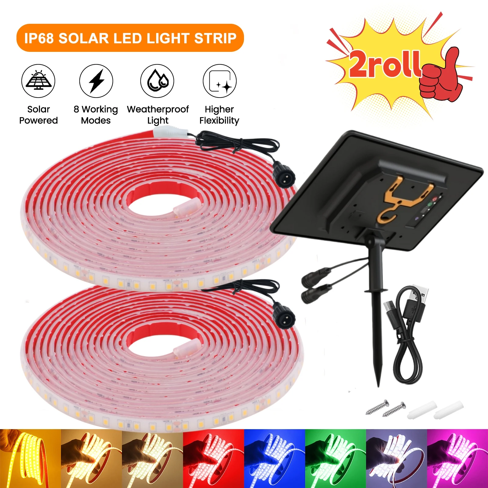 IP68 Solar LED Strip Lights DC 24V SMD2835 120Leds/m Flexible Ribbon with Self-Adhesive Tape Garden Lamp RA90 Linear Lighting