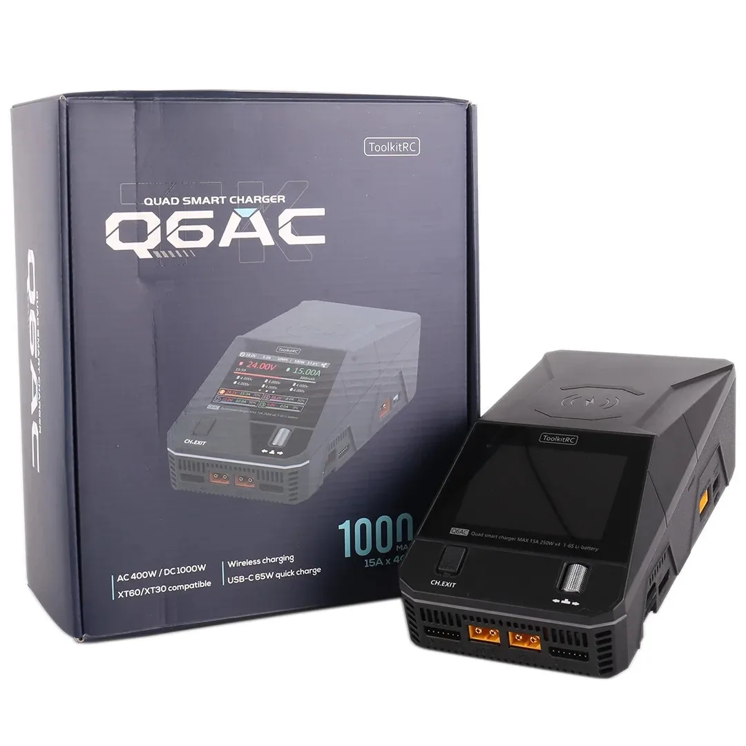 

ToolkitRC Q6AC Lithium Battery Balance Charger Model Airplane Model 1000W 15A 4-Way 1-6S