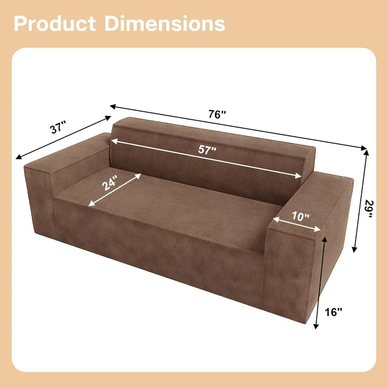 Sofa in A Box, Memory Foam 3 Seat Sofa, No Mounting and Easy To Transport, Deep Seat Modern Sofa with Corduroy Fabric