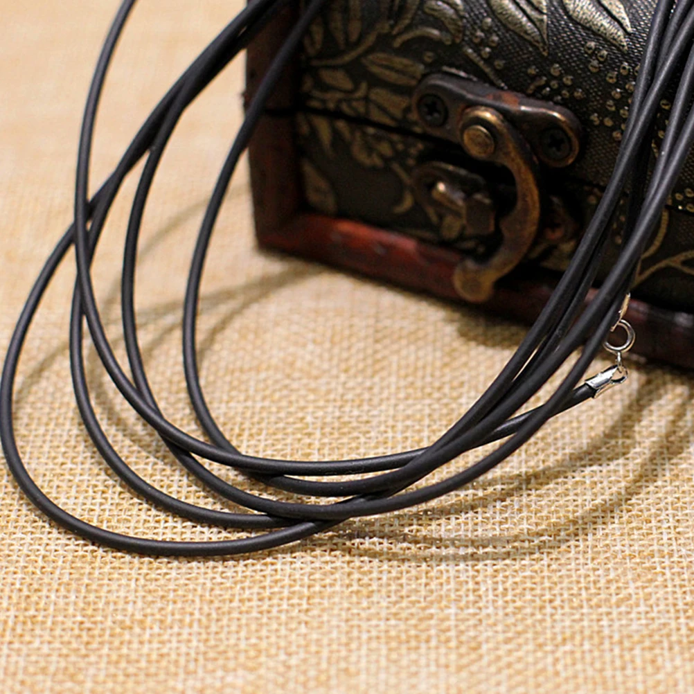 

2pcs Rubber Black Cord Necklace Chain Jewelry Accessory Silver Buckle DIY Bracelet Craft Project Repair Jewelry Rope