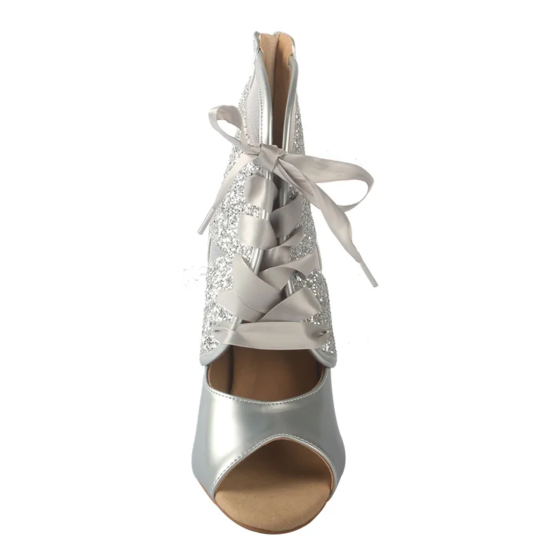 Wedopus High Quality Microfiber Silver High Heel 11CM Dance Boots with Rubber Sole Open Toe Boots for Dancing Comfortable