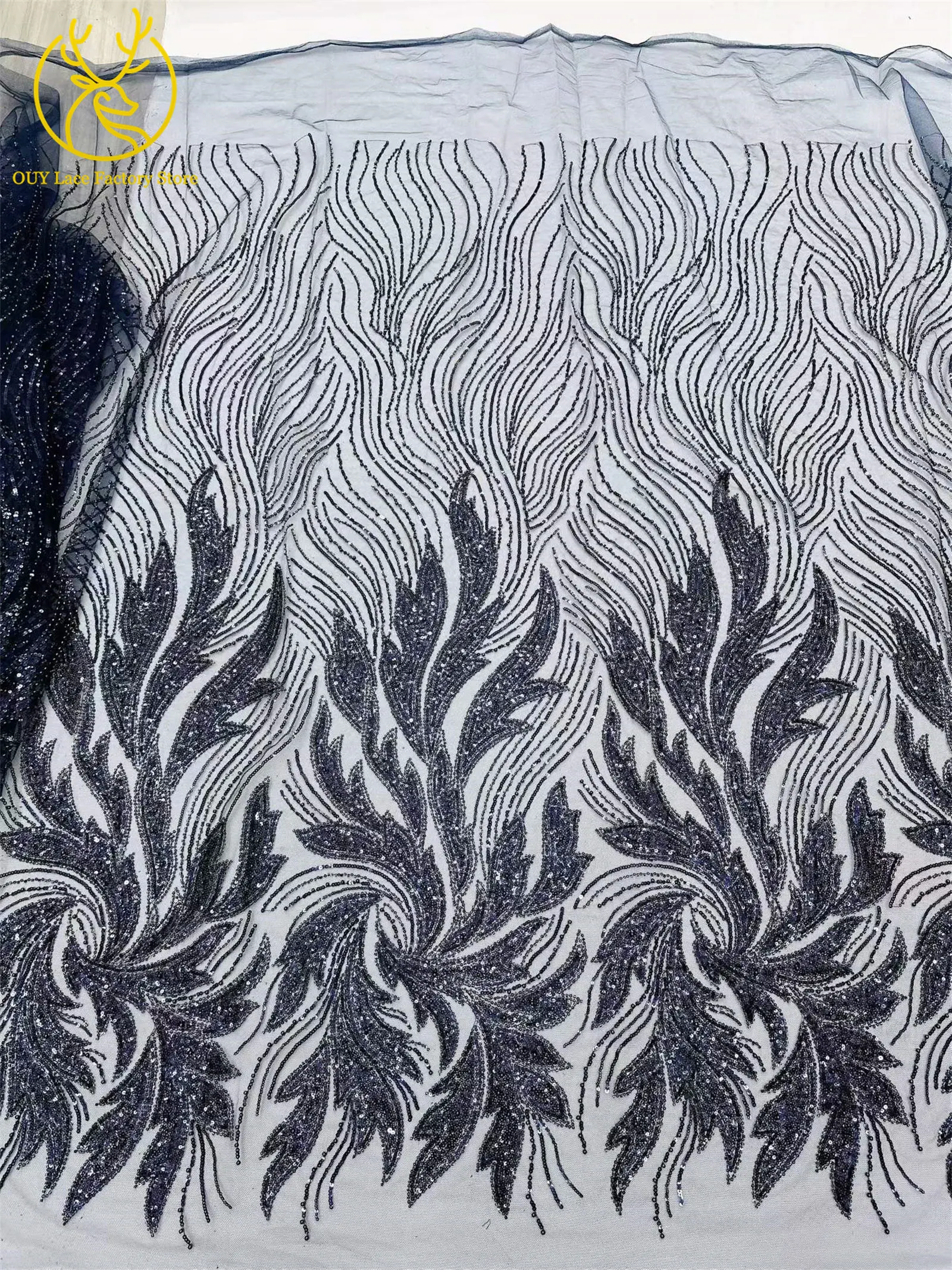 Luxuriöser Afrikanischer Bräutigam Perlenverzierter Tüll-Spitzenstoff Goldene Französische Pailletten-Spitze 5 Meter Nigerianischer Stoff für Brautkleider – Detail 13