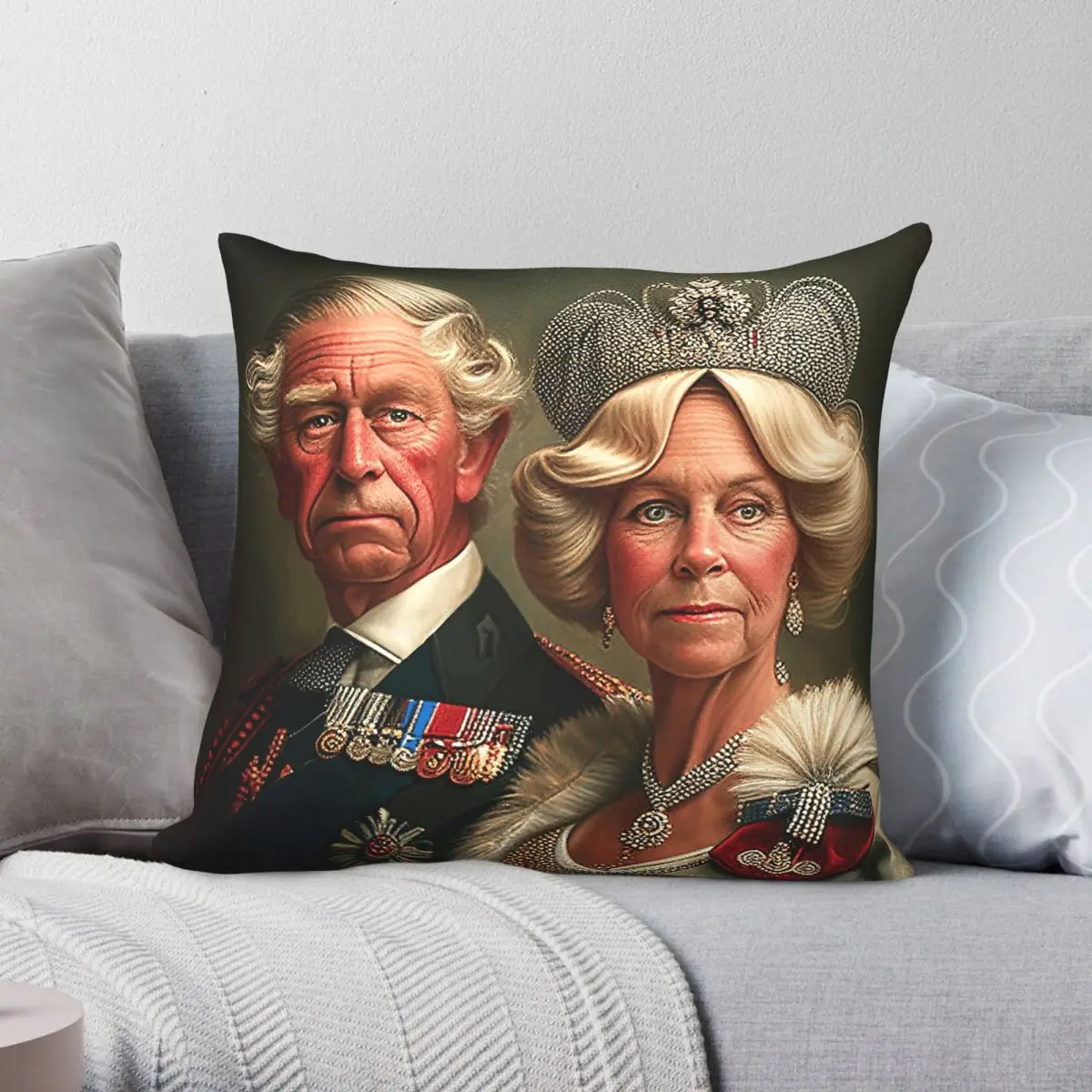 King Charles Queen Camila Britain Pillowcase Polyester Linen Velvet Printed Zip Decorative Pillow Case Sofa Cushion Cover