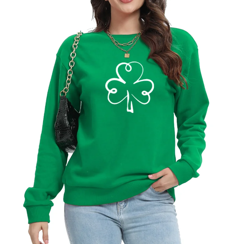 Fronage Tops For Womens Lucky Clover Printed Pattern Tops Long Sleeve Hoodies Saint Patrick's Day Female Clothing Sweatshirt