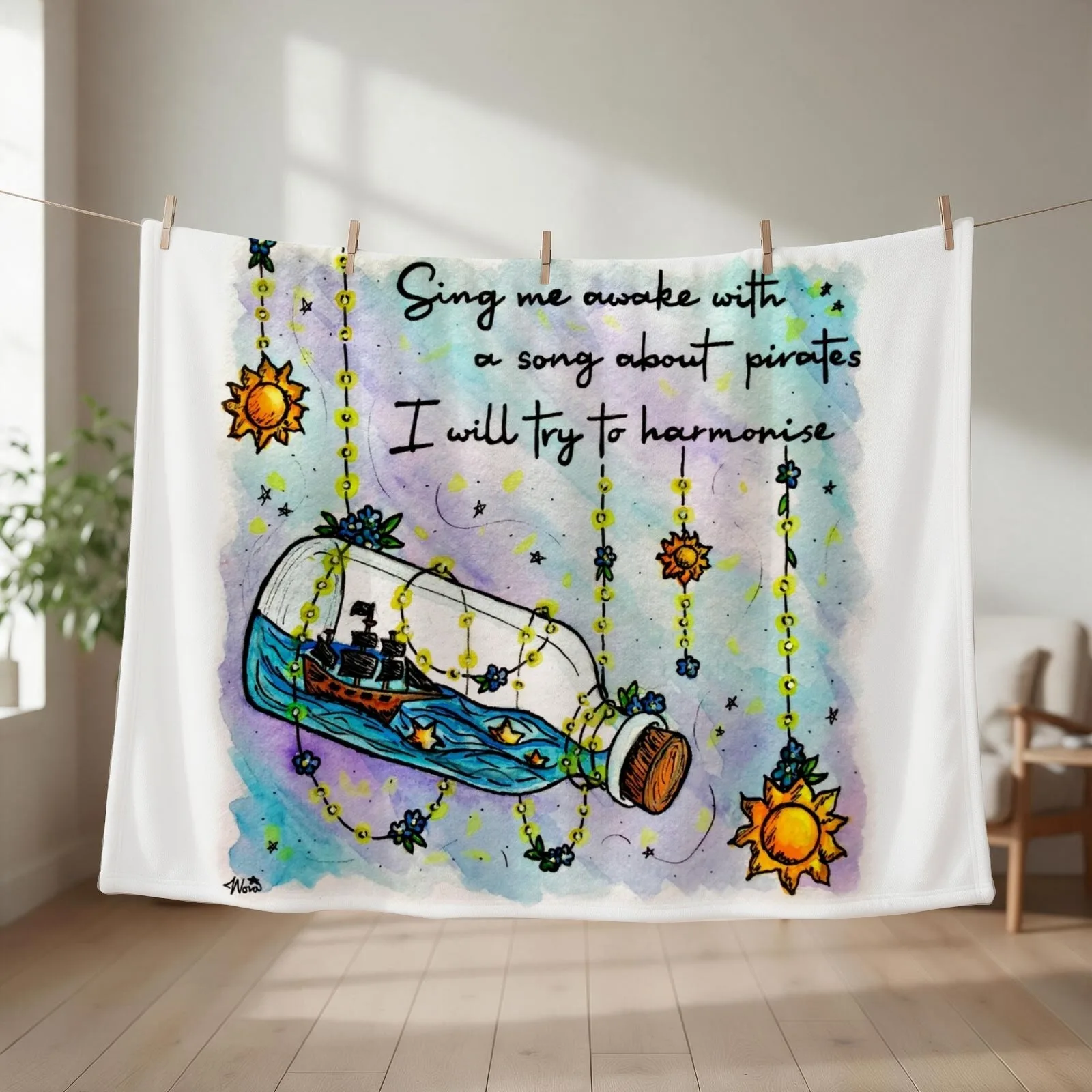 Not Yet Suns & Pirate Ships Inspired by The Amazing Devil Throw Blanket couch cozy soft plush fuzzy picnic outdoor blanket