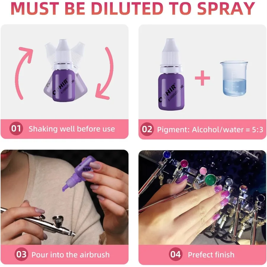 Máquina aerógrafo profesional para decoración de uñas con juego de tinta para pintura de uñas de 12 colores, kit de aerógrafo de precisión de 0,3mm, incluye almacenamiento de plantillas B