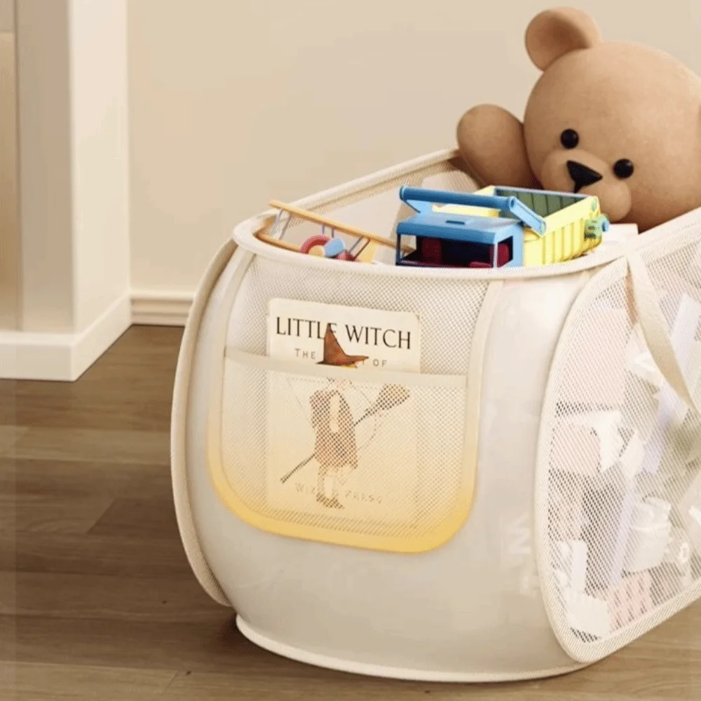 New Sub Block Design Doll Storage Basket with Handle Side Pocket Organizer Large-capacity Storage Bucket Household Use