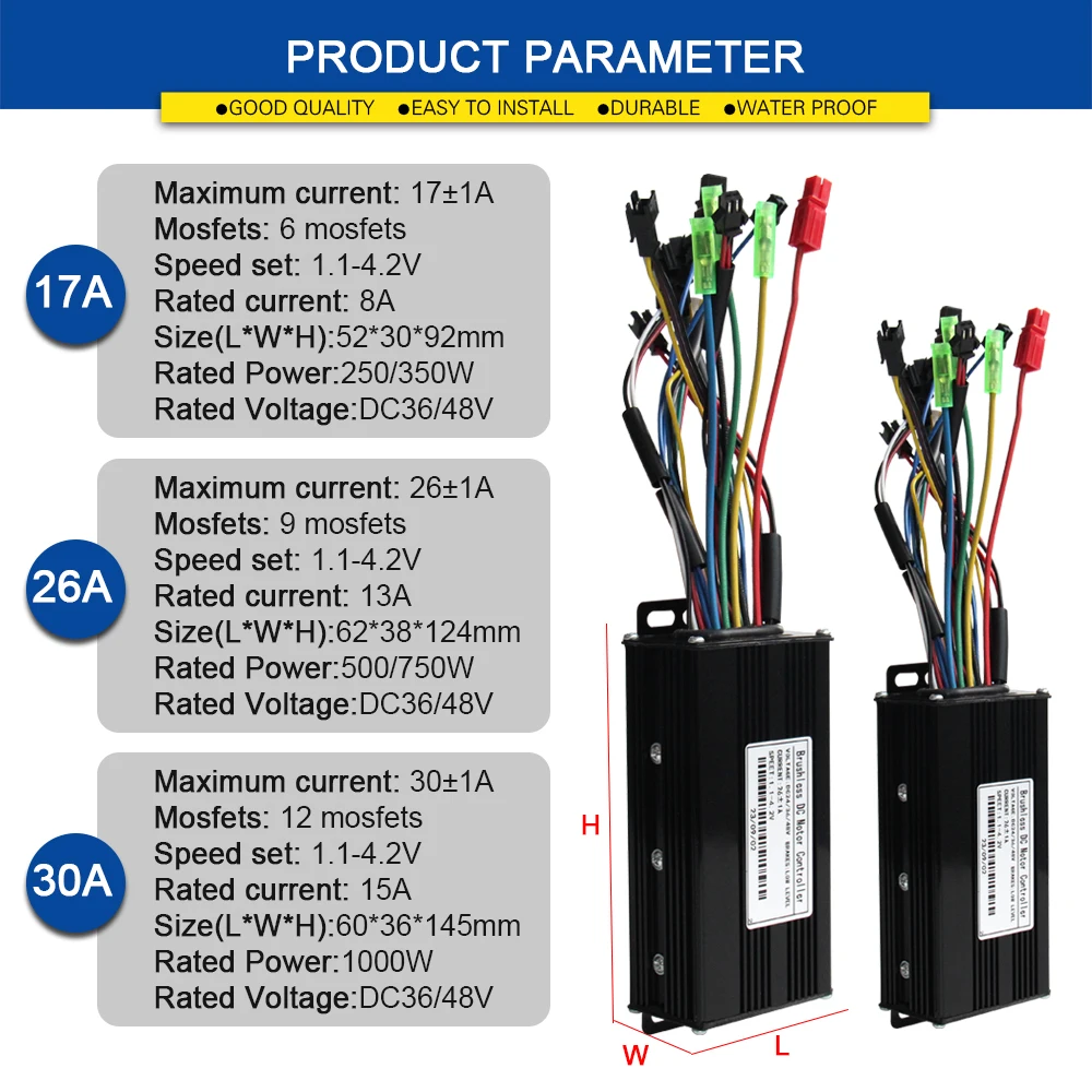 Ebike Three Mode Sinewave Controller 36V/48V 17A 26A 30A with Speed limit Function Display For 250-1000W Electric Bike Kit Parts