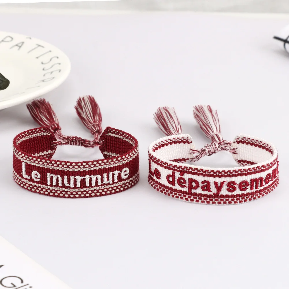 Bohemia Creative Handmade Embroidery French Letter Bracelet For Women Handmade Woven Tassel Bracelet Fashion Jewelry Wholesale