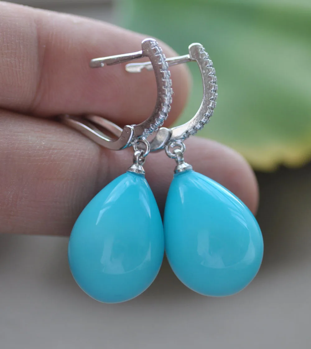 

MTC·STAR 20mm Turquoise Drip South Sea Shell Pearl Dangle Earring CZ (Z10945)
