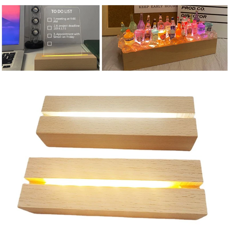 AAA Battery Powered （No battery）5.9 Inch Wood Base Led Light Display Stand for Custom Acrylic Night Lamp Resin Glass Art DIY