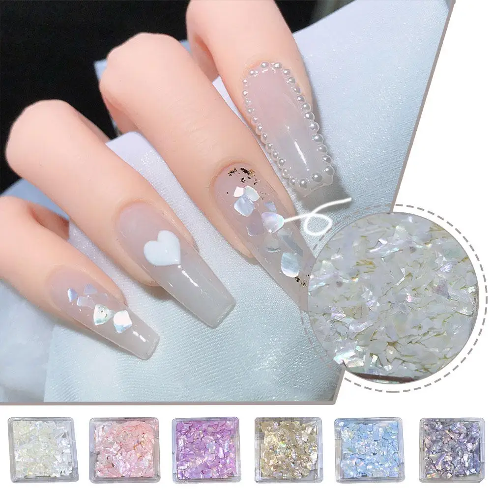 Ultra cienka powłoka plastry do Manicure biżuteria nieregularne fragmenty do salonu kolorowy diament do paznokci w pudełku musujące Abalone A3X3