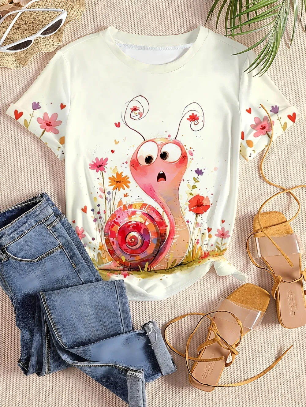 Funny Snail Graphics Women's T-Shirt Cute Animal 3D Printed Short Sleeves Summer Loose T-Shirts Tops Tees Y2k Daily Wear Clothes