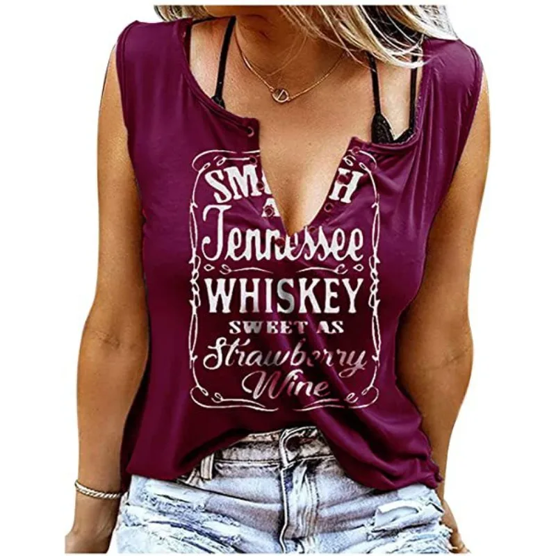 Canwedance موضة تي شيرت المرأة المطبوعة أكمام تانك القمم الخامس الرقبة المتضخم القمصان القطن محبوك تي شيرت #5