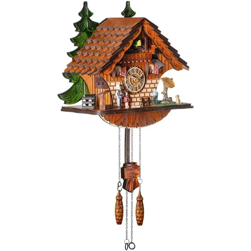 Cuckoo Clock Traditional Chalet Black Forest House Clock Handcrafted Wooden Wall Pendulum Quartz Clock