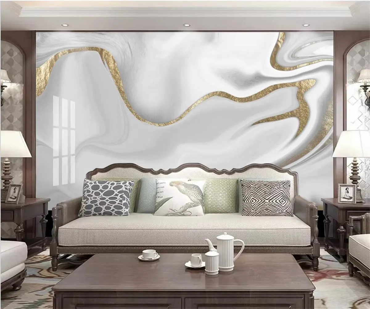 

Customize modern wallpaper golden lines white marble Background Wall Mural Living Room TV Sofa Hotel Luxury Decor 3d wallpaper