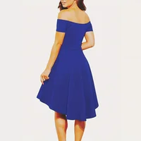 Off-Shoulder Elegance Women’s Asymmetrical Midi Dress - Solid Slim-Fit Season-Versatile Comfort Stretch 2