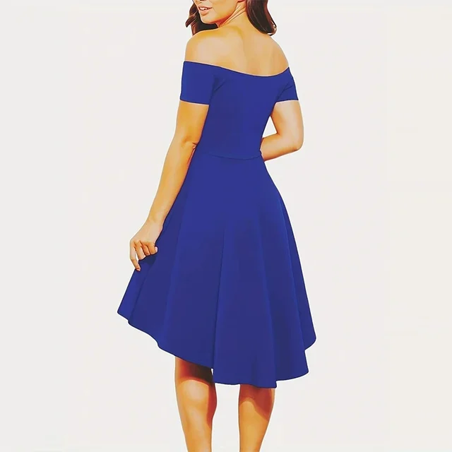 Off-Shoulder Elegance Women’s Asymmetrical Midi Dress - Solid Slim-Fit Season-Versatile Comfort Stretch 2 Off-Shoulder Elegance Women’s Asymmetrical Midi Dress Solid Slim-Fit Season-Versatile – view 2