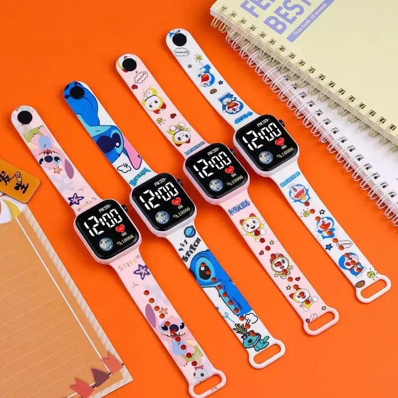 New Disney Stitch Cartoon Color Printed Student LED Electronic Watch Fashionable Printed Square Y1 Button Electronic Watch