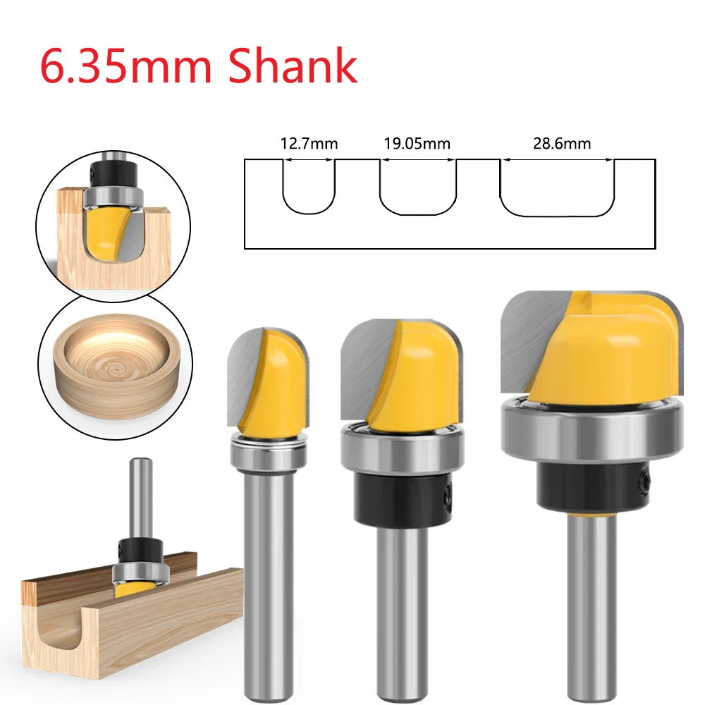 Woodworking Corner Rounding Router Bit 1/4 Set 3pcs 6.35mm Bowl Tray Router Bit Round Nose Milling Cutter