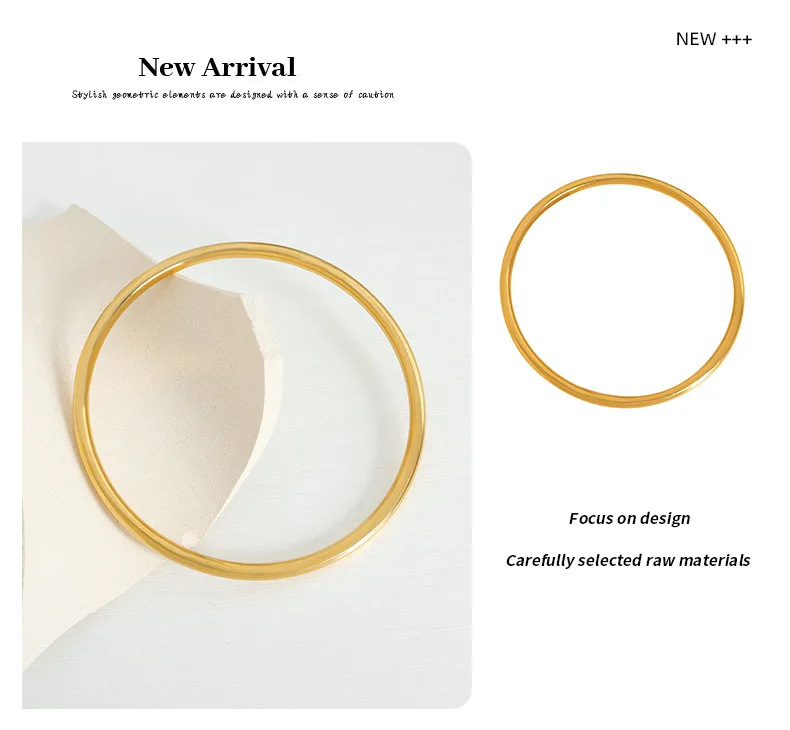 3 Teile/los Nicht Verblassen Edelstahl Armband Armreifen Für Frauen Einfache Stil Vergoldet Wasserdichte frauen Armbänder Armreif – Detail 12