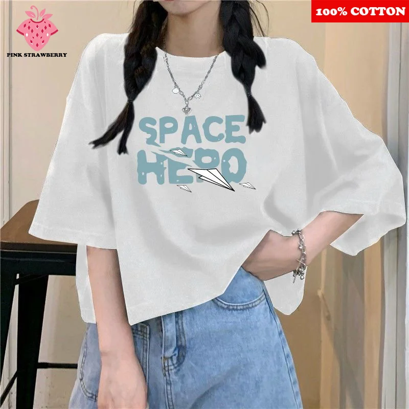 

Fashion Letter Print White T-shirt Women's Summer 2025 New 100% Cotton Short sleeve Tee Casual Y2k Tops Elegant Ladies clothing