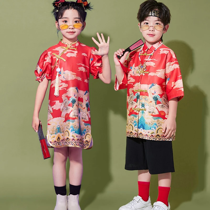 Children Jazz Dance Costume Boys Girls Street Dance Clothes Kpop Hip Hop Outfits Kids Chinese Style Stage Performace Wear AMY128