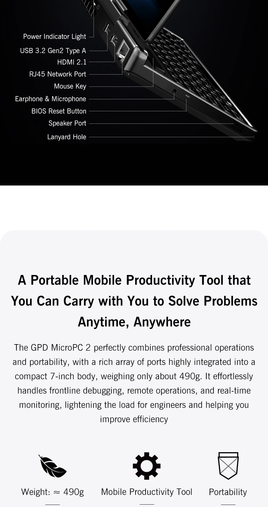 2025 New GPD Micro PC 2 7Inches Mini Industry Laptop Intel® Core™ I3-N250 16GB-512GB Windows 11 Portable Computer Notebook
