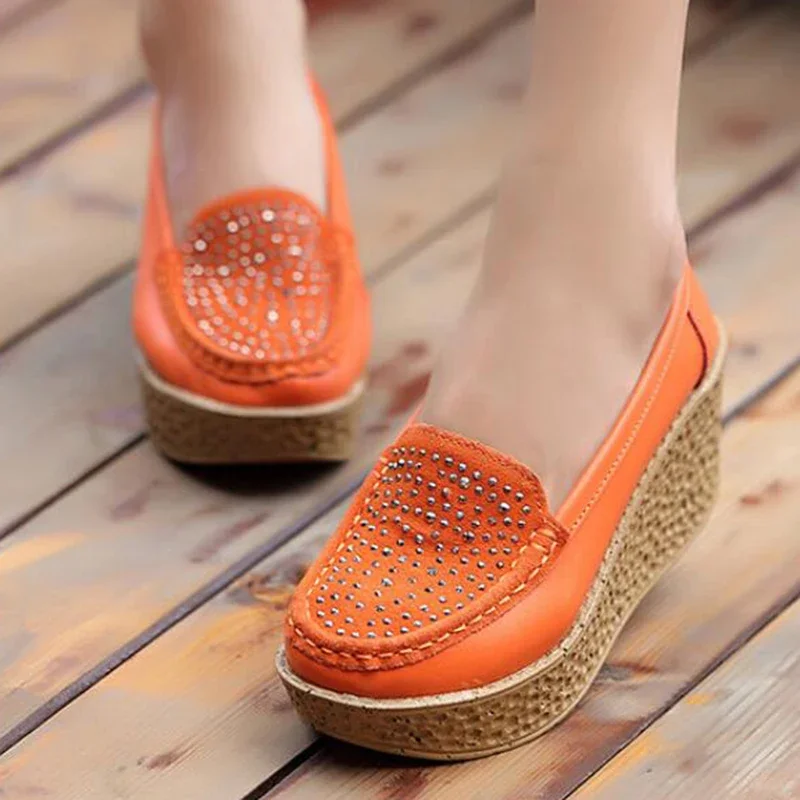 TIMETANG New High Heel Lady Genuine Leather Casual Women Sneakers Leisure Platform Breathable Shoes Height Platform ShoesE047