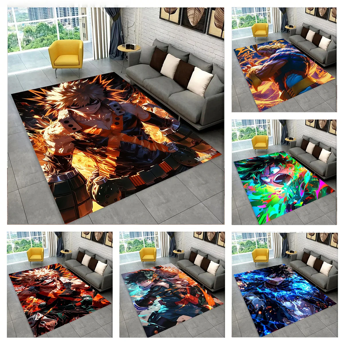 My Hero A-Academia Deku Bakugou Anime Carpet Rug Art for Room Decor Home Bedroom Sofa Gift Kids Area Rug Non-slip Floor Mat