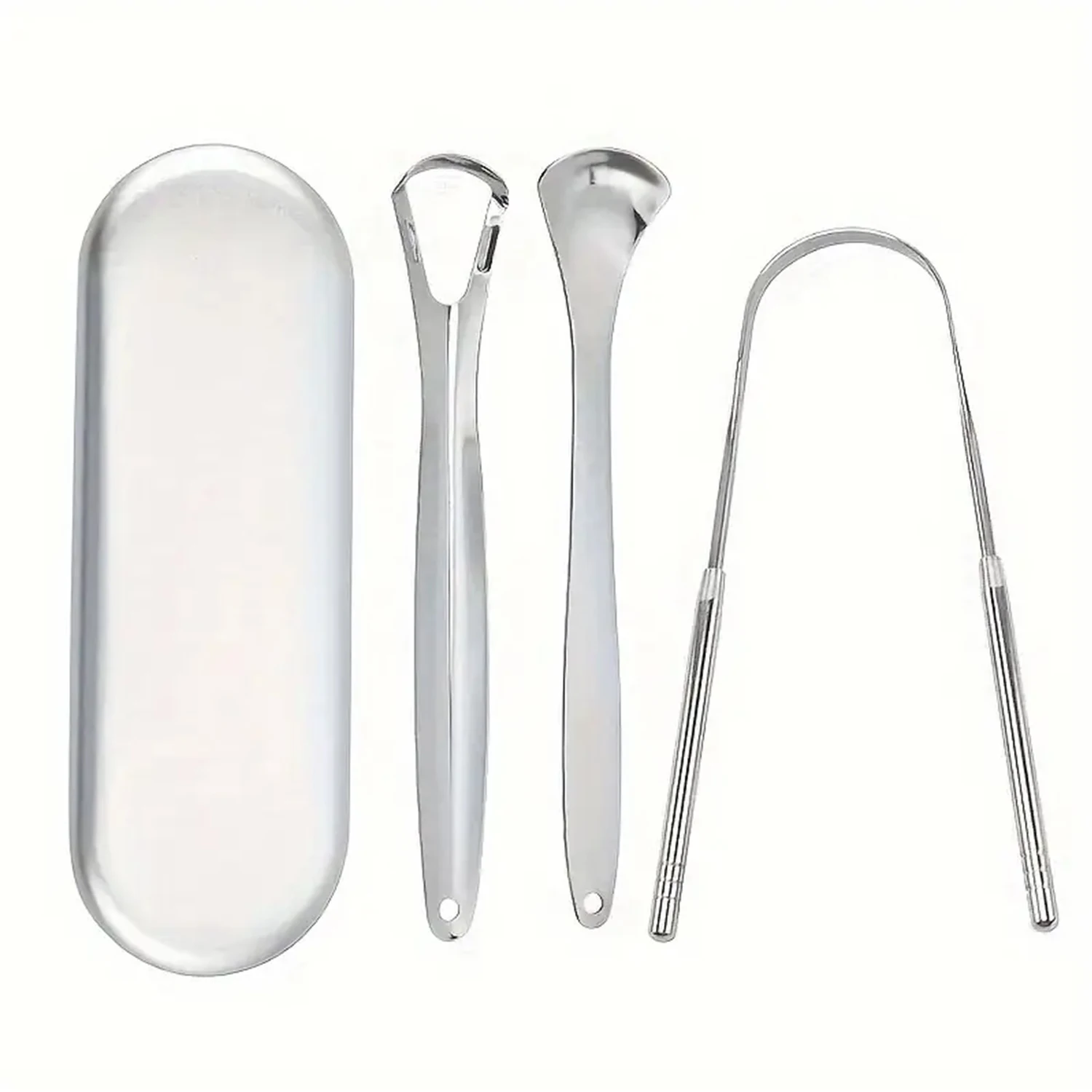 Tongue Cleaner with Travel Handy Case Stainless Steel Tongue Scraper Metal Brush Dental Oral Care Kit Fresh Breath Tool Adult