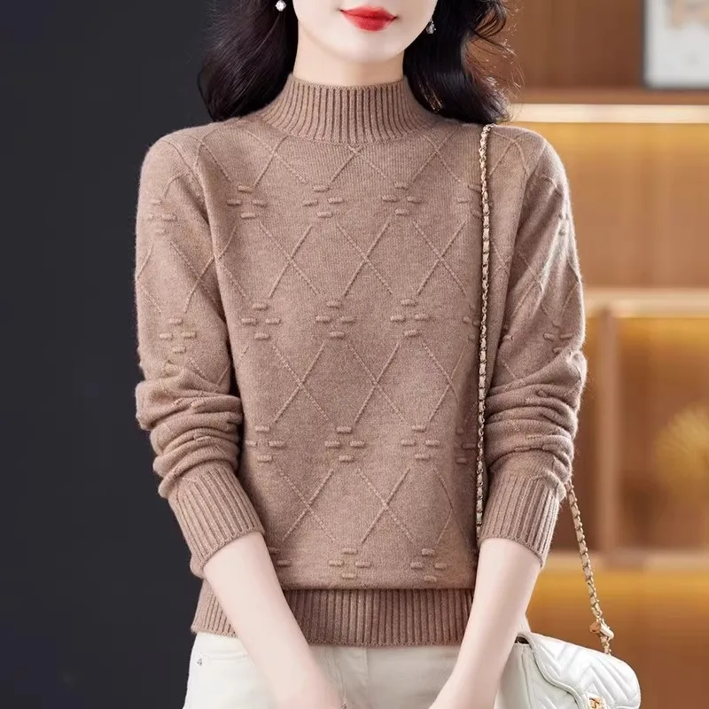 Suéter de punto grueso de cuello alto a la moda para mujer, holgado, de talla grande, para otoño e invierno, corte recto, ¡disponible online!