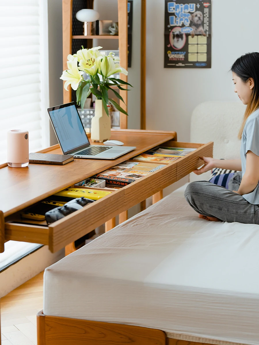 Cross bed table bed bedroom bedside solid wood strip computer bed pulley table