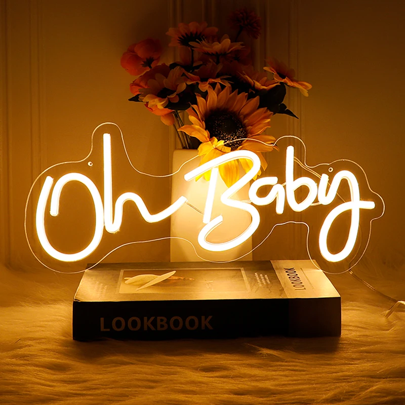 Oh Baby Neon Sign for Birthday Party Wedding Decor USB Powered Oh Babe Night Neon Light Sign for Bedroom Hanging Ornament