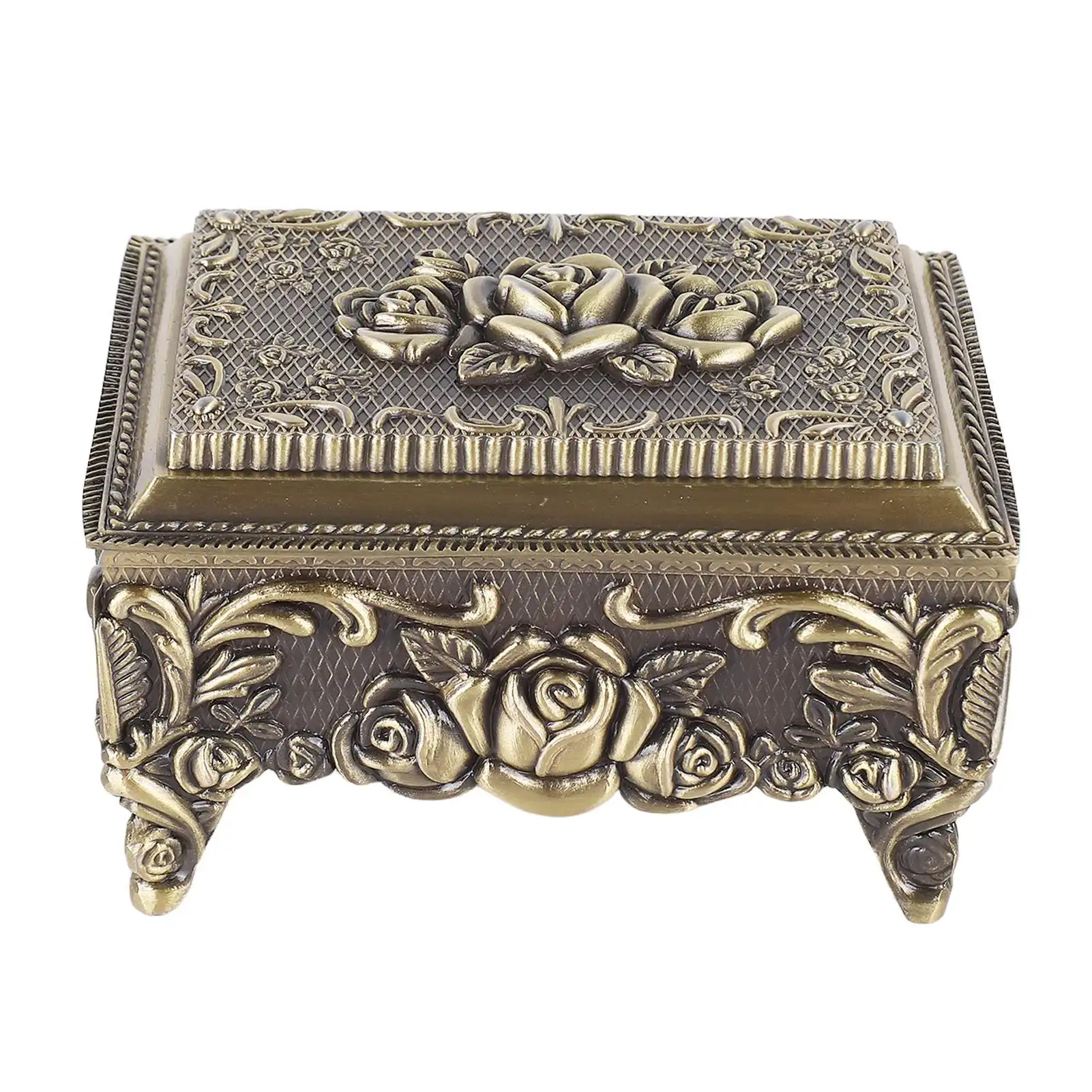 Vintage Jewelry Storage Box Alloy Decorative Large Capacity Jewelry Box for Earrings Rings Bronze Colour