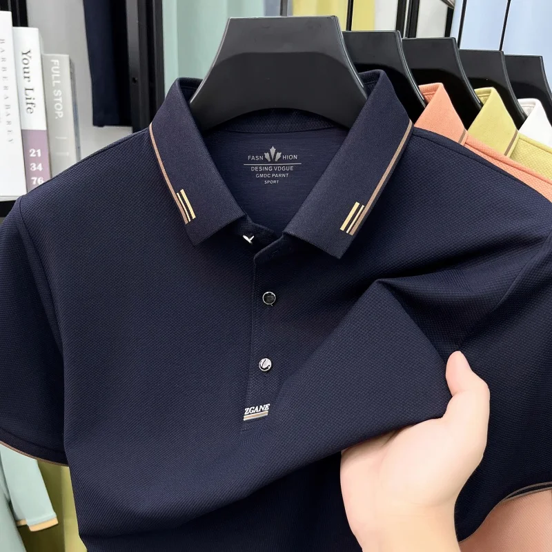 

TFETTERS 2026 Elegant Summer POLO Shirt Men Short Solid Color Business Polo Tops Soft Office Dress Polo Shirt for Man Clothes