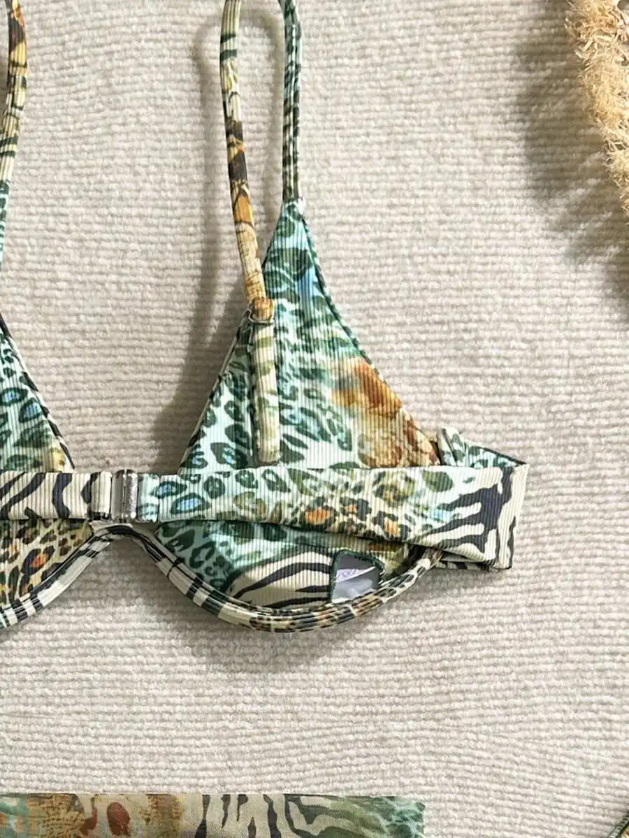 

Womens Retro Leopard Print Bikini With Steel Support Three Piece Swimwear For Beach Summer