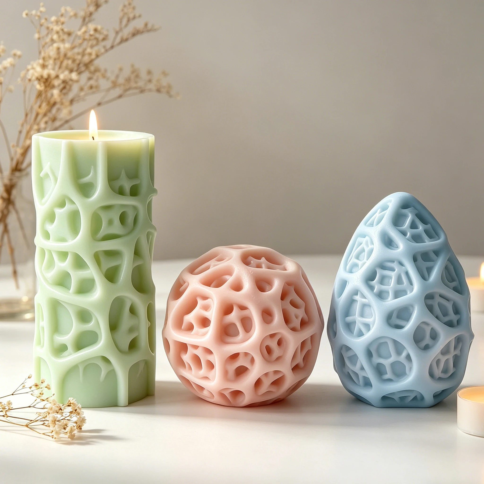 3D Geometric Hollow Egg Candle Silicone Mold DIY for Plaster Wax Gypsum Aroma Diffuser Stone Craft Home Decor Gift