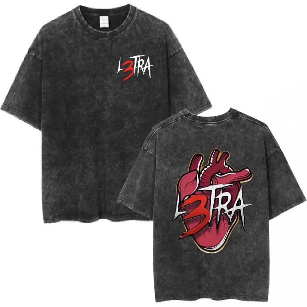 Rapper Luar La L Album L3TRA 2 Washed T-shirt Men Women Hip Hop Fashion Short Sleeve T-shirts Cotton Oversized Tshirt Streetwear image 4